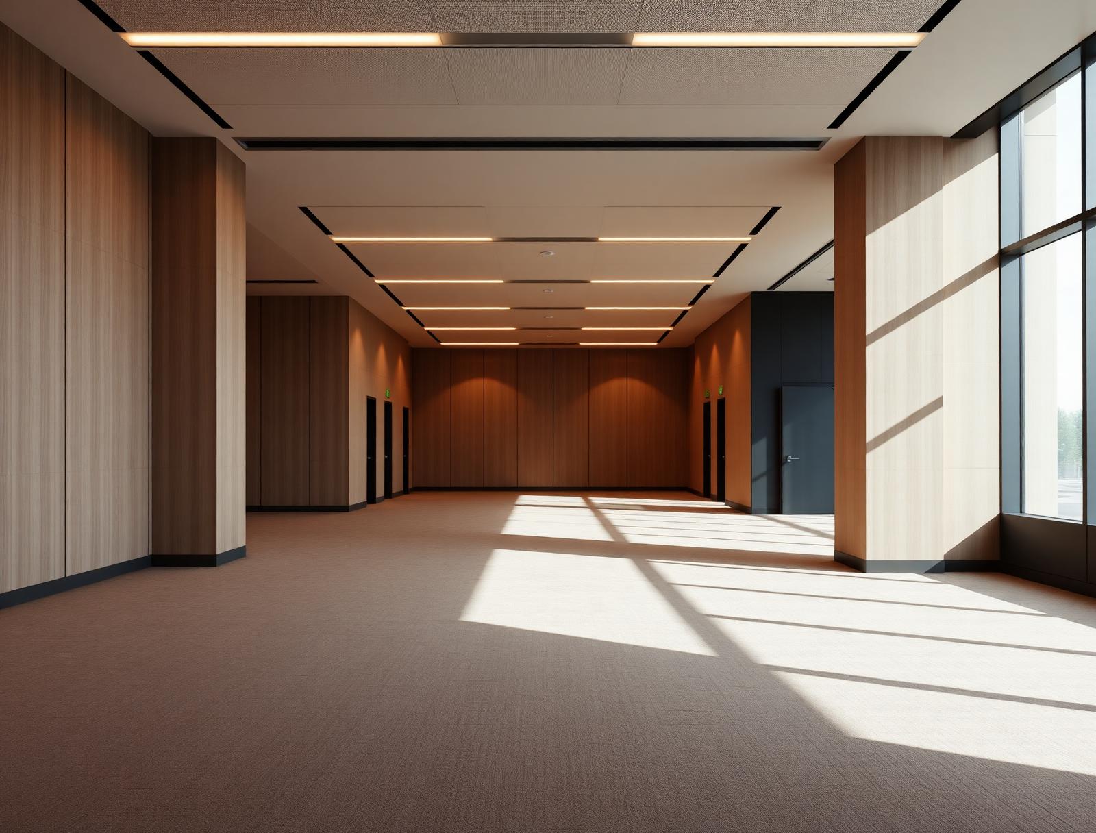 A quiet modern executive space, soft natural light